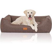 Knuffelwuff Velour Dog Bed Lotte with Fine Hand-Woven Material Look XL 105 x 75cm Grey-Brown