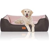 Knuffelwuff Velour Dog Bed Luke with Fine Hand-Woven Material Look XL 105 x 75cm Black-Pink