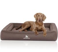 Knuffelwuff Yukon S Orthopaedic Velour Dog Bed with Hand-Woven Character 70 x 50 cm, Grey-Brown, Removable Cover, Easy to Clean, for Large, Medium and Small Dogs