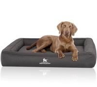 Knuffelwuff Yukon S Orthopaedic Velour Dog Bed with Handwoven Character, 70 x 50 cm, Anthracite, Removable Cover, Easy to Clean, for Large, Medium and Small Dogs