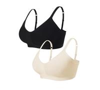 Knuffnee 2 Pack Jelly Bras for Women Push Up Wireless Bra Seamless Non Wired Comfort Everyday Bra Black/Beige S