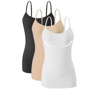 Knuffnee 3 Pack Womens Camisole with Built in Bra Adjustable Strap Tank Tops for Women Cotton Undershirt Cami Black/Nude/White L