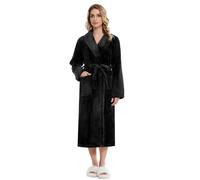 Knuffnee Fluffy Robes for Women Soft Fleece Dressing Gown Winter Warm Long Bathrobe Black XL