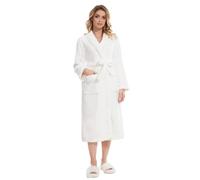 Knuffnee Fluffy Robes for Women Soft Fleece Dressing Gown Winter Warm Long Bathrobe White L