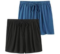 Knuffnee Pyjama Bottoms Short Women Soft Sleep Shorts Lounge Pyjama Short 2 Pack Blue/Black S