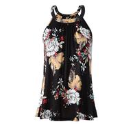 Knuffnee Women Halter Neck Top Built in Bra Tank Tops Flowy Loose Fit Camisole Vest Black Flowers M
