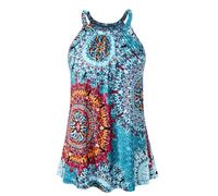 Knuffnee Women Halter Neck Top Built in Bra Tank Tops Flowy Loose Fit Camisole Vest Blue Flowers M