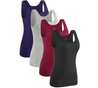 Knuffnee Women Tank Tops Basic Vest Top Sleeveless Cami Undershirt 4 Pack Dark Blue/Grey/Wine Red/Black XL