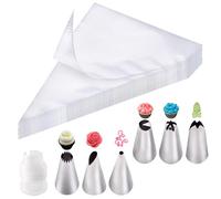 KNUIUYY 100 Pcs Disposable Piping Bags Set, Piping Bag and Nozzles Set with Coupler, Large Clear Plastic Pastry Bags Strong Icing Bag for Cake Cupcake Dessert Cookies Decoration