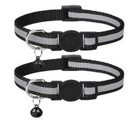 KNUIUYY 2 Pack Reflective Cat Collar with Bell, Quick Safety Release Breakaway Buckle, Black Collars Adjustable 19-32 cm For Girl Boy Pet Kitten