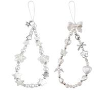 KNUIUYY 2 Pcs Bow Phone Charm, Phone Accessories, Y2K Bracelet with Keychain Charm Pearl Hanging Rope Chain Beaded Phones Keychain, Cute Phones Charms for Women Bag, Camera Pendants Decor