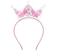 KNUIUYY 3rd Birthday Headband, Pink Crown Headbands, Glitter Three Birthday Crown for Girls Sparkling Pearl Headdress Party Celebration Outfit Decoration Accessory for Girl Toddler 3 Year Old