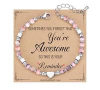 KNUIUYY Pink Natural Stone Beaded Bracelet with Inspirational Message Card, Adjustable Gift Jewellery Set for Positivity, Encouragement, Birthdays and Everyday Wear, Gifts for Women Teen Girls