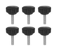 Knurled Clamping Knobs， 6pcs Knobs Thumb Screws M8 x 35mm Metric Male Thread 28mm Matte Plastic Head 304 Stainless Steel Stud Hand Threaded Knob Thumbscrew Handle, Black(M6 x 25mm)