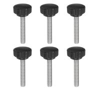 Knurled Clamping Knobs， 6pcs Knobs Thumb Screws M8 x 35mm Metric Male Thread 28mm Matte Plastic Head 304 Stainless Steel Stud Hand Threaded Knob Thumbscrew Handle, Black(M8 x 45mm)