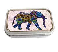 Knutty's Knobs Glass Art Elephant Design Slim Hinged 1oz Rectangular Storage Box (94mm x 59mm x 21mm) - Tobacco, Sweets, Pills, Jewelry