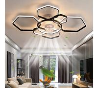KNVSS DC Reversible Ceiling Fans with Lamps 6 Speed Timer Quiet Ceiling Fan Chandelier LED Dimmable Modern Ceiling Fans with Lights and Remote APP for Living Room Bedroom Office-A||103CM-Black