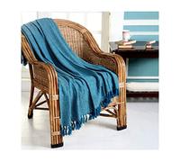 KNWER CLOTHING 100% Cotton Woven Herringbone Teal Throw, Extra Soft Large Throws For Sofas, Settees, Armchair, Couch, Lightweight Warm Blanket For Bed Double Size Bedroom Accessory (228 x 254cm)