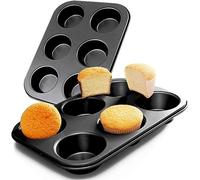 KNWER CLOTHING 2 Pack 6 Cup Muffin Tray Non Stick Baking Tin - Cupcake, Yorkshire Pudding & Brownie Pan - Carbon Steel Oven Bakeware, Easy Release, Dishwasher Safe