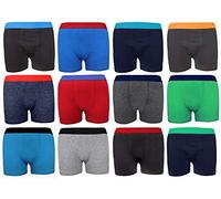 KNWER CLOTHING Boys Kid's Stretch Cotton Rich Trunks Boxer Shorts, Multipack Assorted Colors Underpants Comfort Elasticated Waistband Boxer Brief With Fly 5-13 Years, Assorted Pack Of 12, 13 Years