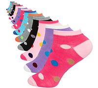 KNWER CLOTHING LADIES WOMENS ANKLE SOCKS TRAINER SHORT PRINTED POLKA HEARTS STRIPE SPORT UK 4-7[Circles Dots Pack Of 6,UK 4-7 / EUR 36-41]