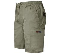 KNWER CLOTHING Mens Cargo Shorts Combat Multi Pockets Plain Summer Beach Bottoms Casual Cotton Elasticated Waist Lightweight Shorts with Belt Hoops Olive-L