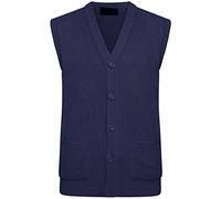 KNWER CLOTHING Mens Plain Sleeveless Sweater Knitwear Button UP Cardigan Slim Fit V-Neck Jumper Classic Granddad Knitted Top Front Pockets [Navy-S]