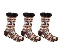 KNWER CLOTHING Mens Slipper Socks - Non-Slip Thick Thermal Fleece Lined Socks, Insulated Winter Warm Fluffy Bed Socks 4.7 TOG 1 & 3 Pack, Snuggly Christmas Socks For Men’s UK 6-11 (Brown,3 Pack)