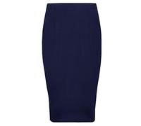 KNWER CLOTHING New Womens Ladies Pencil Skirt Half Elasticated Office School Lining MIDI Dress[Navy,20]