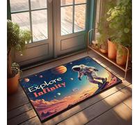 KNZR Bathmat Super Absorbent Bath Anti-slip Backing & Door Cute Warm & Cozy | Explore Infinity: Astronaut Skateboarding In Space - Men Bedroom Decor/Bubble Bath Mat Tub Spa Massager