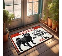 KNZR Bathroom Non Slip Mat Warning: Protected By Pug Inc. - Designer | Waterproof Kitchen/Outside Decor - Outdoor Rug Plastic Straw Rug For Western Bath, Fur(40X60CM)