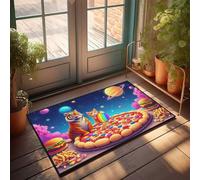 KNZR Bedroom Door Decor Space Cats Feasting On Cosmic Pizza Doormat Desk Decor For Men Small Outdoor Rug(50X80CM)