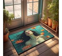 KNZR Custom Bath Mat A Serene Figure Floats Amidst Vibrant Orange Lotus Flowers In Tranquil Water. | Garage Accessories For Man Cave - Outdoor Deck Waterproof/Welcome - Door Mats For