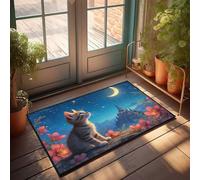 KNZR Door Mat Funny Outdoor Cat Dreams Under The Moonlit Sky Doormat Outdoor Rug Front Door Basement Decor(65X90CM)