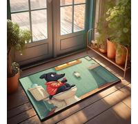 KNZR Fluffy Bath Welcome Mat A Dog Wearing A Red Jacket Sits On A Toilet Using A Smartphone. | Bow Warm Material Decorations For The Kitchen/Welcome Home Mats For Front Door(50X80CM)