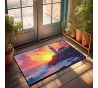 KNZR Front Entrance Decor Sunset At The Lighthouse: A Serene Coastal Scene Doormat Front Door Rugs Indoor Small Outdoor Rug(65X90CM)