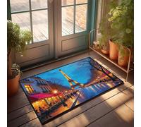 KNZR Funny Bar Decor Parisian Night: Eiffel Tower Illuminated Doormat Spring Outdoor Decor Indoor Outdoor Rugs(65X90CM)