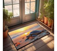 KNZR Funny Home Decor Sunset Serenity: A Turtle'S Journey On The Beach Doormat Camper Decor Fall Outdoor Decorations(65X90CM)