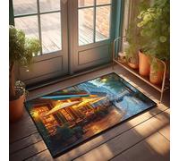 KNZR Funny Kitchen Decor Rainy Night In Parisian Café Doormat Farmhouse Kitchen Mats Porch Decor(40X60CM)