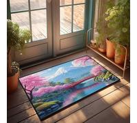 KNZR Inside Door Mats For Front Door Cherry Blossoms And Mount Fuji Reflections Doormat Entry Mats Outdoor Home Indie Room Decor(65X90CM)