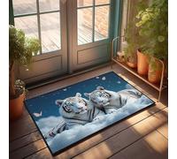 KNZR Inside Door Mats For Front Door Two White Tigers In The Sky With Butterflies Doormat Entry Mats Outdoor Home Indie Room Decor(65X90CM)