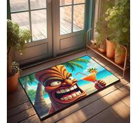 KNZR Keep Off Design Bathroom Mat Tiki Statue Enjoying A Tropical Cocktail On The Beach. - Guest Bathroom Essentials | Moss/Funny Welcome Mat Front Door - Porch Outdoor Waterproof