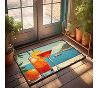 KNZR Kitchen Mat A Refreshing Cocktail By The Seaside. Washable Kitchen Warm & Comfortable | Cartoon Anti-slip Backing Vintage Bathroom Decor/Spring Door Mats For Outside Entry(65X90CM)