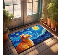 KNZR Outdoor Bar Accessories Decor Cat Gazing At Van Gogh'S Starry Night Sky Doormat Desk Accessories For Men Anti Slip Mat(50X80CM)