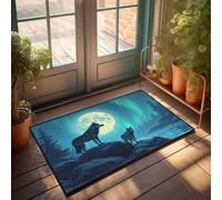 KNZR Outside Mats For Front Door Wolves Howling At The Moon In Aurora Borealis Doormat Farmhouse Welcome Mat Door Mats Funny(50X80CM)