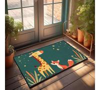 KNZR Round Bathroom Cute Bath Entrance Mat | A Giraffe And A Fox Under A Starry Sky. - Dark & Large Bath/Country Decorations For Home - Front Door Mat Outside Entrance Funny, Bath(50X80CM)