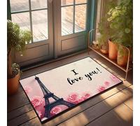 KNZR Shower Mat Small Throw | Eiffel Tower With Flowers And I Love You Text - Art Deco/Teens Stuff - Wool Area Rug Living Room, Drying & Cute Bath(40X60CM)