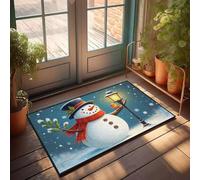 KNZR Soft Fruit Kitchen Decor Welcome Mat A Cheerful Snowman With A Bird Perched On A Street Lamp In A Snowy Scene. - Non Slip Kitchen | Keep Off/Outdoor Fall Mats For Front Door -(50X80CM)