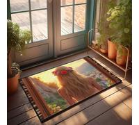 KNZR Spring Doormat Outdoor Entrance Sunset Serenity: A Floral Crowned View Doormat Welcome-Ish Front Door Sign Home Alone Door Mat(40X60CM)