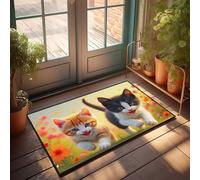 KNZR Spring Welcome Mats Outdoor Two Cute Kittens In A Flower Garden Doormat Bar Man Cave Decor Front Door Mat Funny(40X60CM)